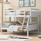 White Twin over Full Bunk Bed with Ladder and Safety Guardrail