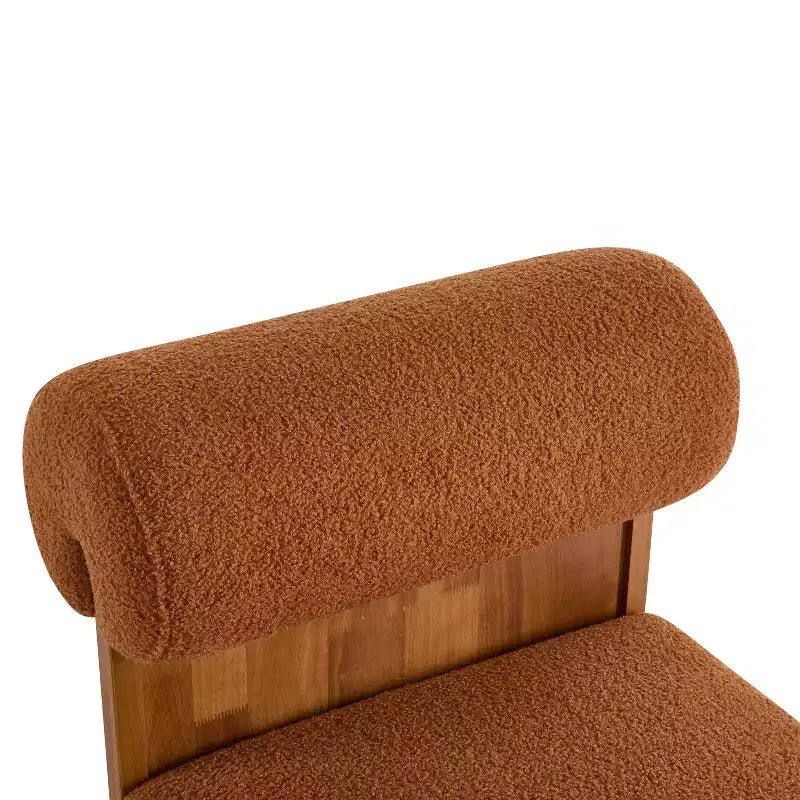 Rubberwood Boucle Upholstered Accent Chair with Rolled Backrest