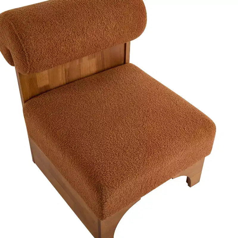 Rubberwood Boucle Upholstered Accent Chair with Rolled Backrest