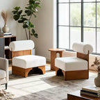 Christopher Knight Home Pedro Rubberwood Boucle Upholstered Accent Chair with Rolled Backrest