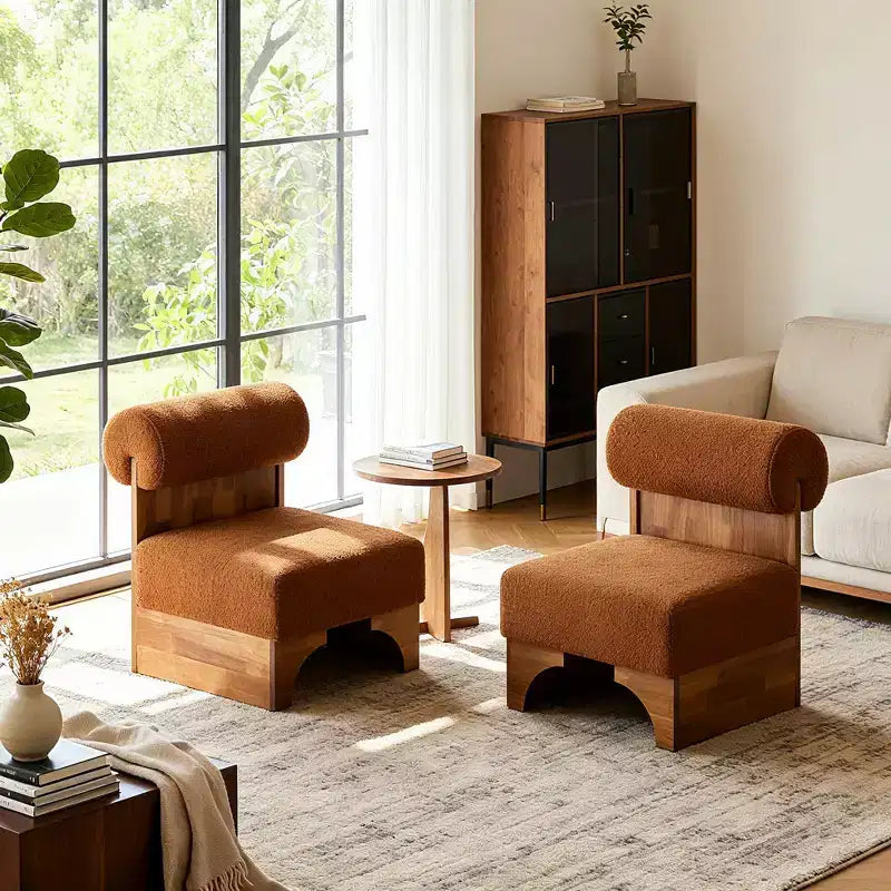 Christopher Knight Home Pedro Rubberwood Boucle Upholstered Accent Chair with Rolled Backrest