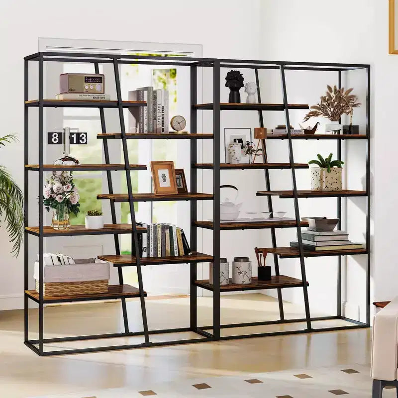 Étagère de 180 cm de haut avec cadre en métal robuste, bibliothèque industrielle à 7 niveaux