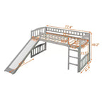Lit mezzanine en bois avec toboggan et échelle de 196,6 cm de long x 225,8 cm de large, taille double