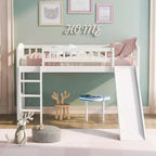 Lit mezzanine en bois avec toboggan et échelle de 196,6 cm de long x 225,8 cm de large, taille double