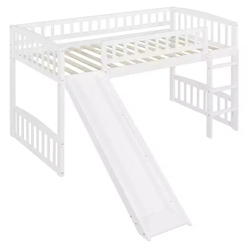 Lit mezzanine en bois avec toboggan et échelle de 196,6 cm de long x 225,8 cm de large, taille double