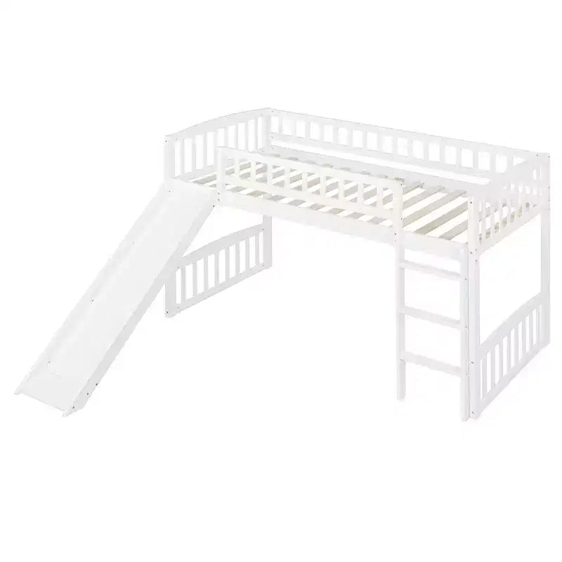 Lit mezzanine en bois avec toboggan et échelle de 196,6 cm de long x 225,8 cm de large, taille double