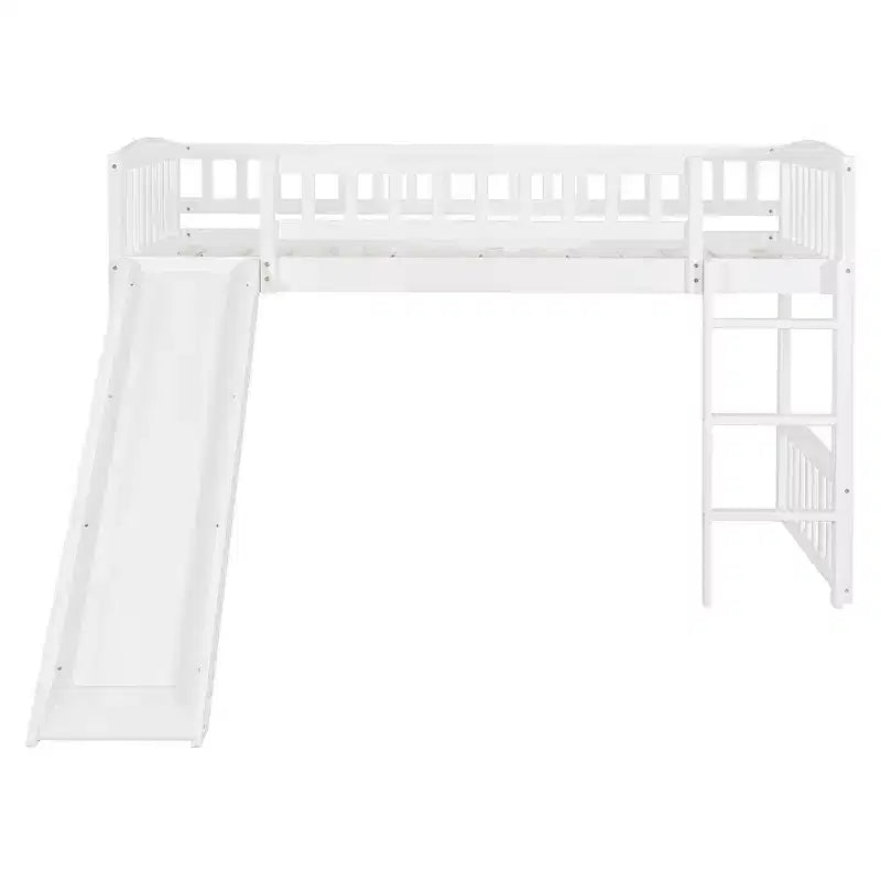 Lit mezzanine en bois avec toboggan et échelle de 196,6 cm de long x 225,8 cm de large, taille double