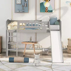 Lit mezzanine en bois avec toboggan et échelle de 196,6 cm de long x 225,8 cm de large, taille double