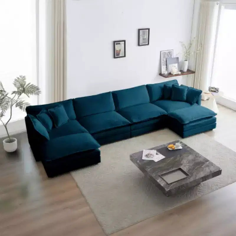 Canapé d'angle modulable : méridienne réversible, double ottoman et confort suprême
