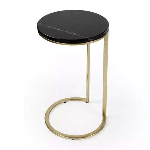 HomeRoots 28 Black Marble Round End Table