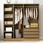Whisen Doorless Wooden Storage Wardrobe with Shelves and 3 Drawers - Natural