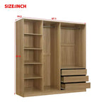 Armoire de rangement en bois sans porte avec étagères et 3 tiroirs - Naturel
