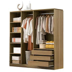 Armoire de rangement en bois sans porte avec étagères et 3 tiroirs - Naturel