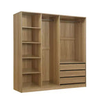 Armoire de rangement en bois sans porte avec étagères et 3 tiroirs - Naturel