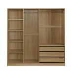 Armoire de rangement en bois sans porte avec étagères et 3 tiroirs - Naturel