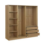 Armoire de rangement en bois sans porte avec étagères et 3 tiroirs - Naturel