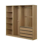 Armoire de rangement en bois sans porte avec étagères et 3 tiroirs - Naturel