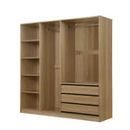 Armoire de rangement en bois sans porte avec étagères et 3 tiroirs - Naturel