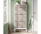 Garvee 3-Drawer Shoe Cabinet - Farmhouse Fluted Design w/Metal Legs, Slim Entryway Organizer for Foyer/Hallway, White+oak/Black+oak/White+grey