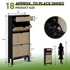Meuble à chaussures 3 tiroirs - Design cannelé de ferme avec pieds en métal, organiseur d'entrée mince pour hall/couloir, blanc+chêne/noir+chêne/blanc+gris