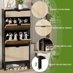 Meuble à chaussures 3 tiroirs - Design cannelé de ferme avec pieds en métal, organiseur d'entrée mince pour hall/couloir, blanc+chêne/noir+chêne/blanc+gris