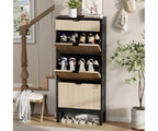Meuble à chaussures 3 tiroirs - Design cannelé de ferme avec pieds en métal, organiseur d'entrée mince pour hall/couloir, blanc+chêne/noir+chêne/blanc+gris
