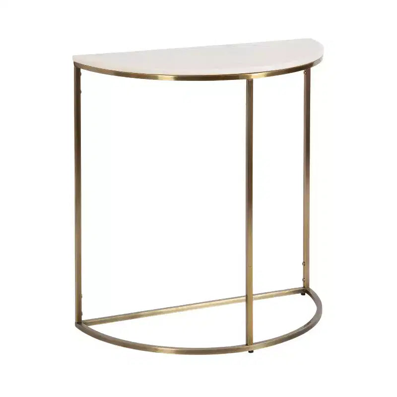 Kate and Laurel Dorrah Half-Circle Marble Console Table, 28x14x30, White