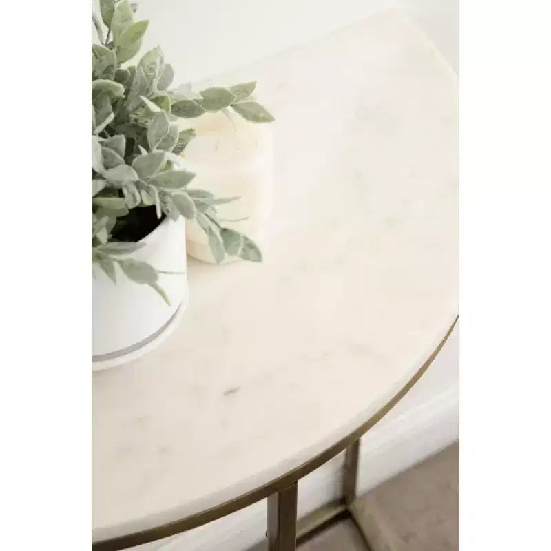 Console demi-cercle en marbre, 28x14x30, Blanc