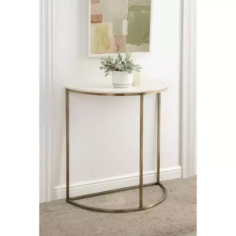 Console demi-cercle en marbre, 28x14x30, Blanc