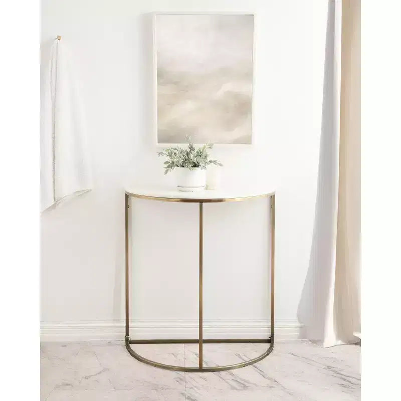 Console demi-cercle en marbre, 28x14x30, Blanc