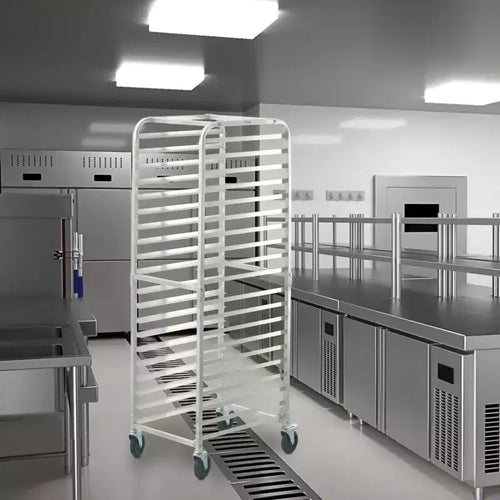 20-Tier Commercial Bakery Bun Pan Rack with Brake Wheels, Aluminum Racking Trolley Storage for Half & Full Sheet, 26L x 20.4W x 70H