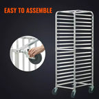 Étagère à 20 niveaux pour plaques de cuisson de boulangerie commerciale avec roues à frein, chariot de rangement en aluminium pour plaques demi-grandes et grandes, 66L x 51,8l x 177,8H