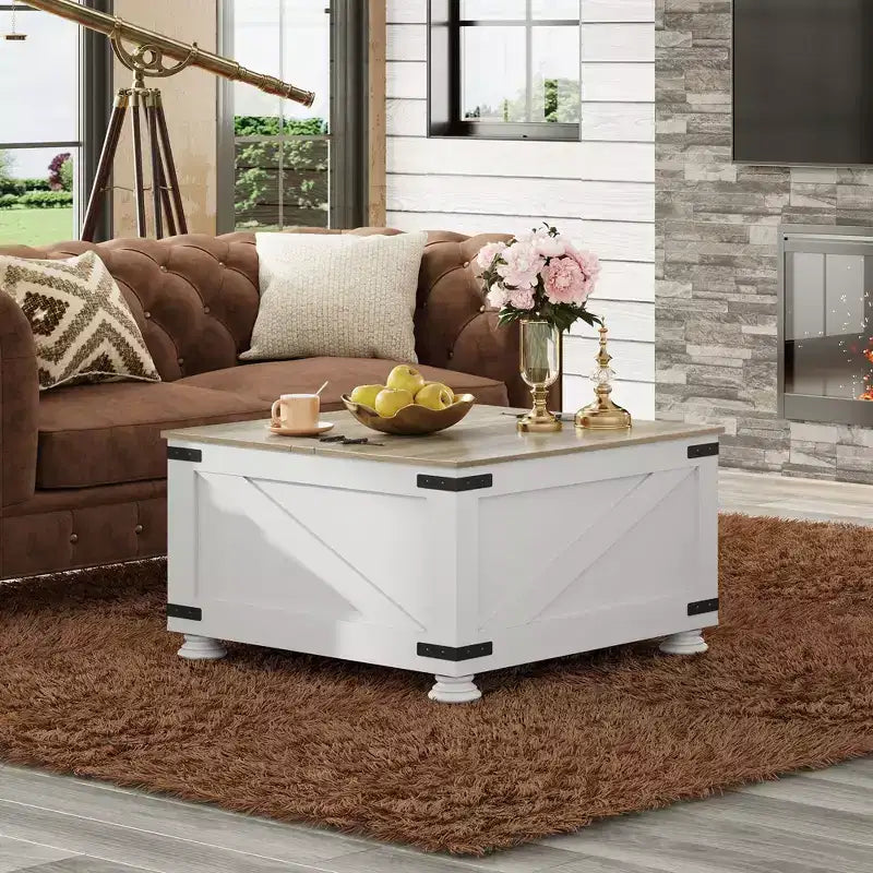 Table Basse Carrée en Bois avec Plateau Relevable pour Salon et Chambre avec Rangement Caché, 80 cm