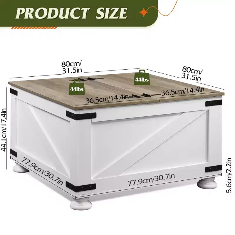 Table Basse Carrée en Bois avec Plateau Relevable pour Salon et Chambre avec Rangement Caché, 80 cm
