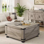 Table Basse Carrée en Bois avec Plateau Relevable pour Salon et Chambre avec Rangement Caché, 80 cm