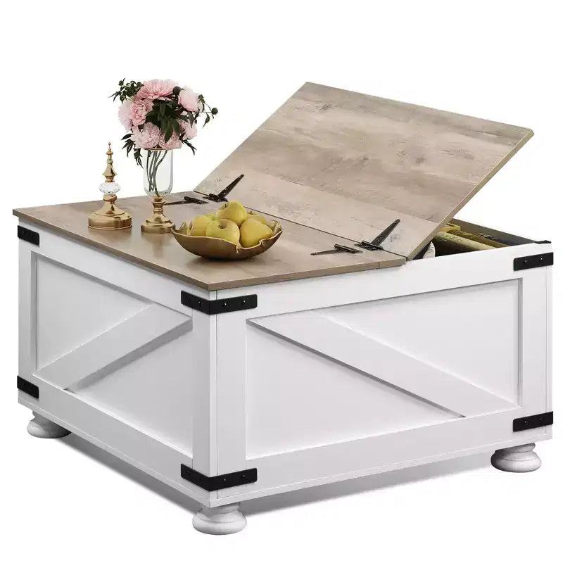 Table Basse Carrée en Bois avec Plateau Relevable pour Salon et Chambre avec Rangement Caché, 80 cm