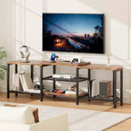 Meuble TV de 170 cm avec lumières LED, prises électriques et 4 étagères ouvertes, console multimédia grise pour TV de 55/65/75 pouces, meuble de divertissement d'angle
