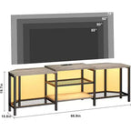 Meuble TV de 170 cm avec lumières LED, prises électriques et 4 étagères ouvertes, console multimédia grise pour TV de 55/65/75 pouces, meuble de divertissement d'angle