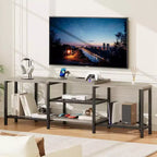 Meuble TV de 170 cm avec lumières LED, prises électriques et 4 étagères ouvertes, console multimédia grise pour TV de 55/65/75 pouces, meuble de divertissement d'angle