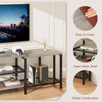 Meuble TV de 170 cm avec lumières LED, prises électriques et 4 étagères ouvertes, console multimédia grise pour TV de 55/65/75 pouces, meuble de divertissement d'angle