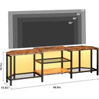 Meuble TV de 170 cm avec lumières LED, prises électriques et 4 étagères ouvertes, console multimédia grise pour TV de 55/65/75 pouces, meuble de divertissement d'angle