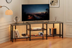 Acekool 67 Inch TV Stand with LED Lights, Power Outlets & 4 Open Shelves, Grey Media Console for 55/65/75 Inch TV, Corner Entertainment Center