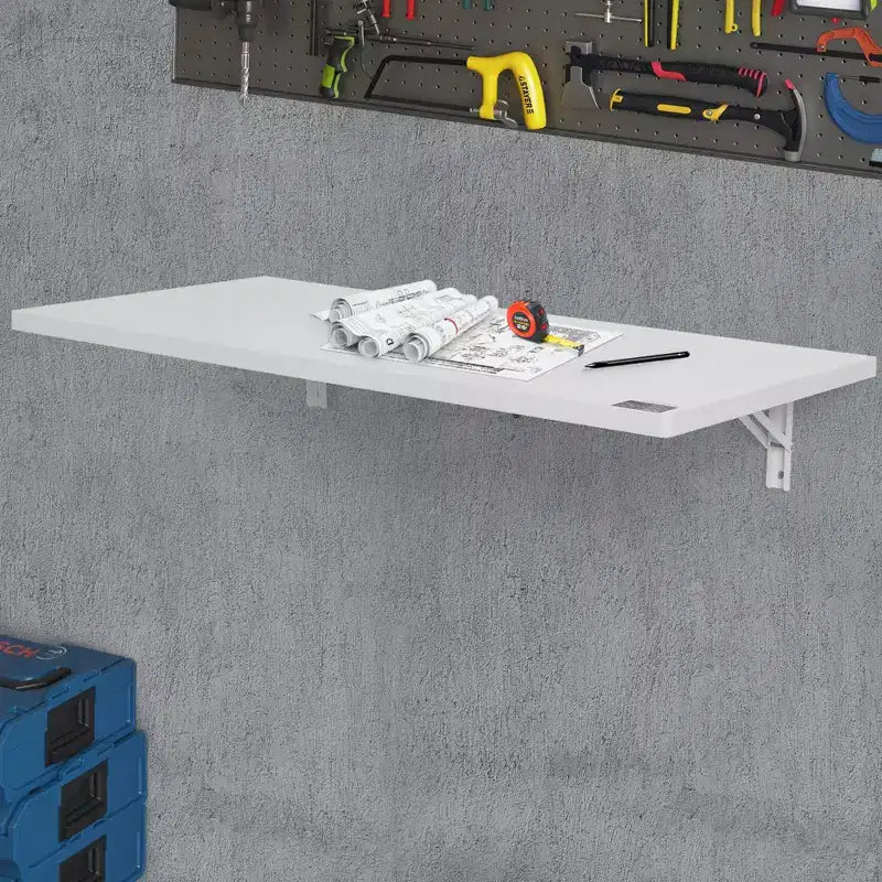 Table murale pliante, 100 x 50 cm, Table murale rabattable, Bureau flottant avec support en fer, Bureau pliant mural