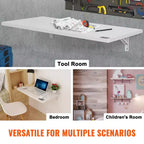 Table murale pliante, 100 x 50 cm, Table murale rabattable, Bureau flottant avec support en fer, Bureau pliant mural