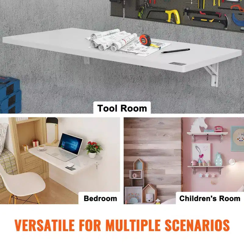 Table murale pliante, 100 x 50 cm, Table murale rabattable, Bureau flottant avec support en fer, Bureau pliant mural