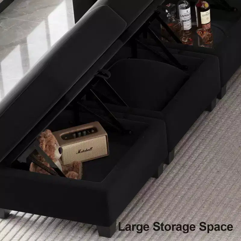 Pouf carré de rangement modulaire en velours 25x25 136 kg