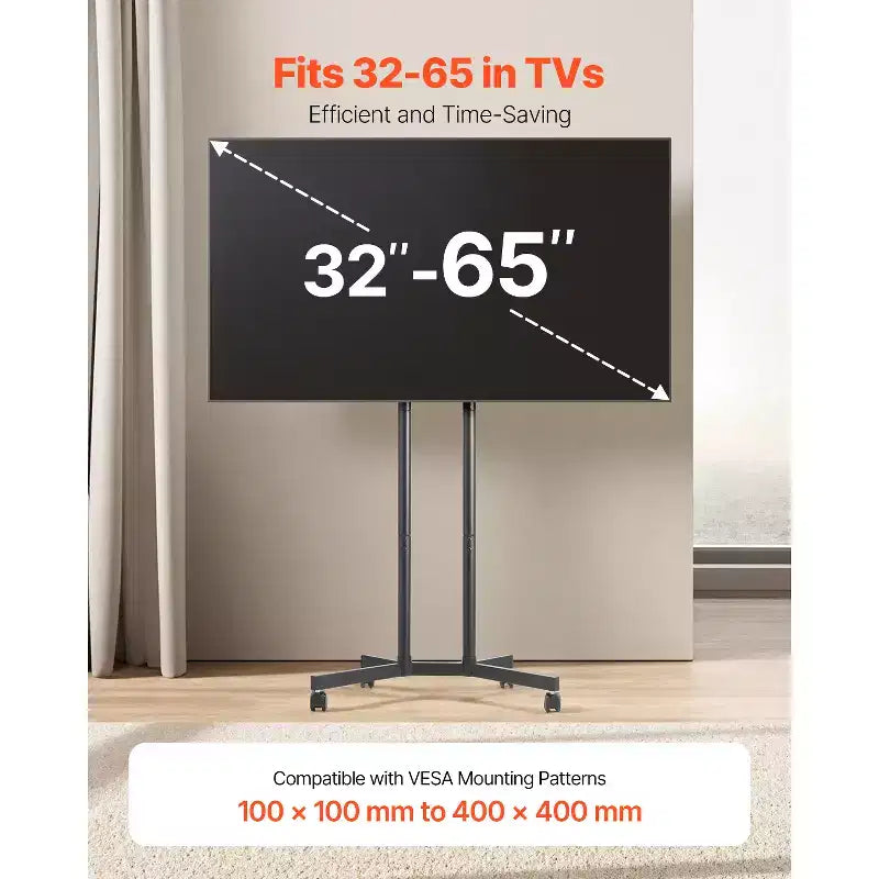 Meuble TV à roulettes pour écrans de 32 à 65 pouces réglable en hauteur Noir