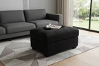 Pouf ottoman rectangulaire capitonné en velours côtelé noir de 94 cm