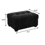 Pouf ottoman rectangulaire capitonné en velours côtelé noir de 94 cm