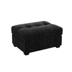 Pouf ottoman rectangulaire capitonné en velours côtelé noir de 94 cm